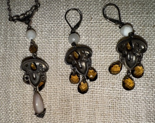 Set orecchini collana Judith Jack argento sterling 925 marcasite e quarzo fumé - Foto 11 di 15