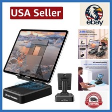 Elegant Charging Station Tablet Stand with Bluetooth Speakers Silver/Black