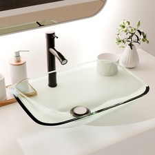 Clear Rectangular Glass Vessel Sink, 20.4"x14.5" Transparent Bathroom Sink Bowl