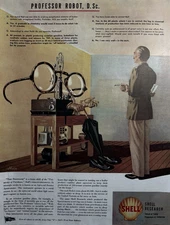1944 Shell Oil Co Research WWII Professor Robot Petroleum Aviation VTG Print Ad