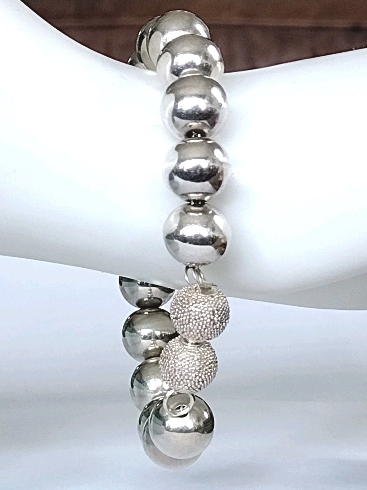Solid Sterling Silver Ball Bead Bracelet 12mm 34.… - image 8