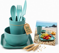 6Pcs Eco-Friendly Wheat Straw Dinnerware Set for Outdoor and Home Dining
