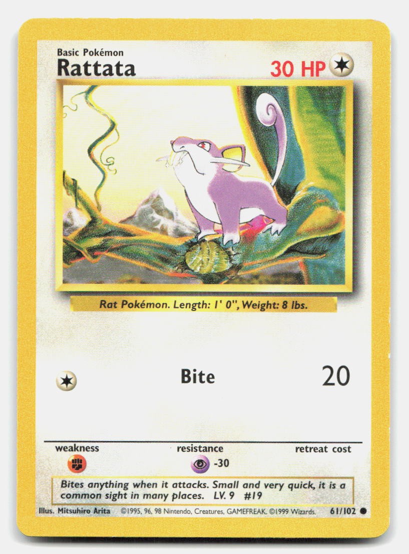 Rattata 61/102 Common Base Set Unlimited Pokemon LP