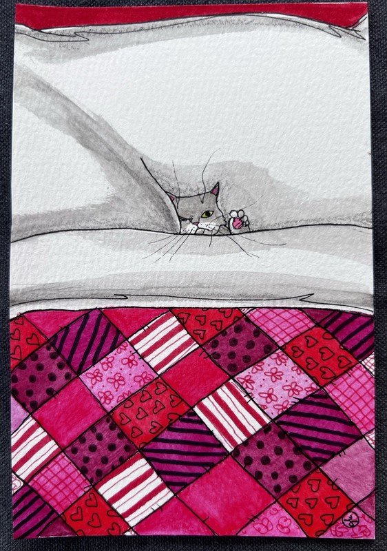 ORIGINAL FANTASY Cat “Red Hue” Julie McDaniel 2026 NOT AN ACEO  4”x6” Watercolor