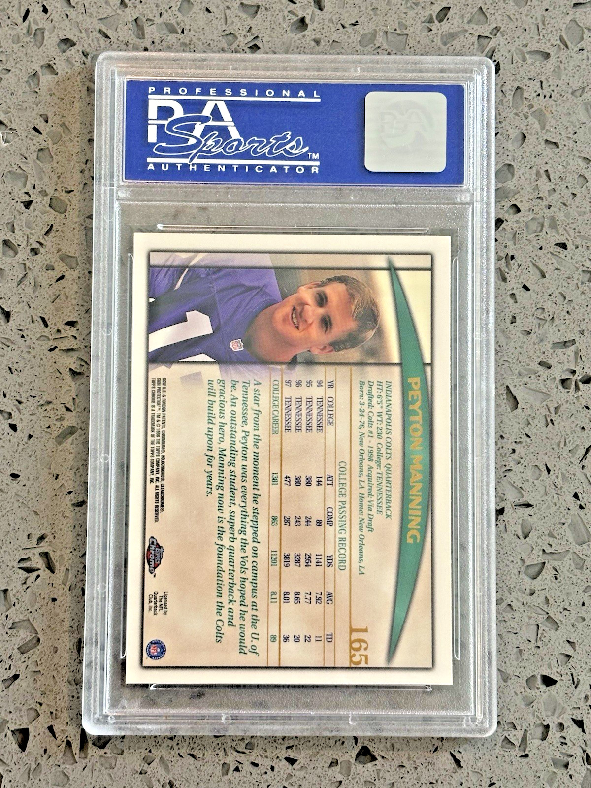 Peyton Manning 1998 Topps Chrome #165 PSA 8 view 2