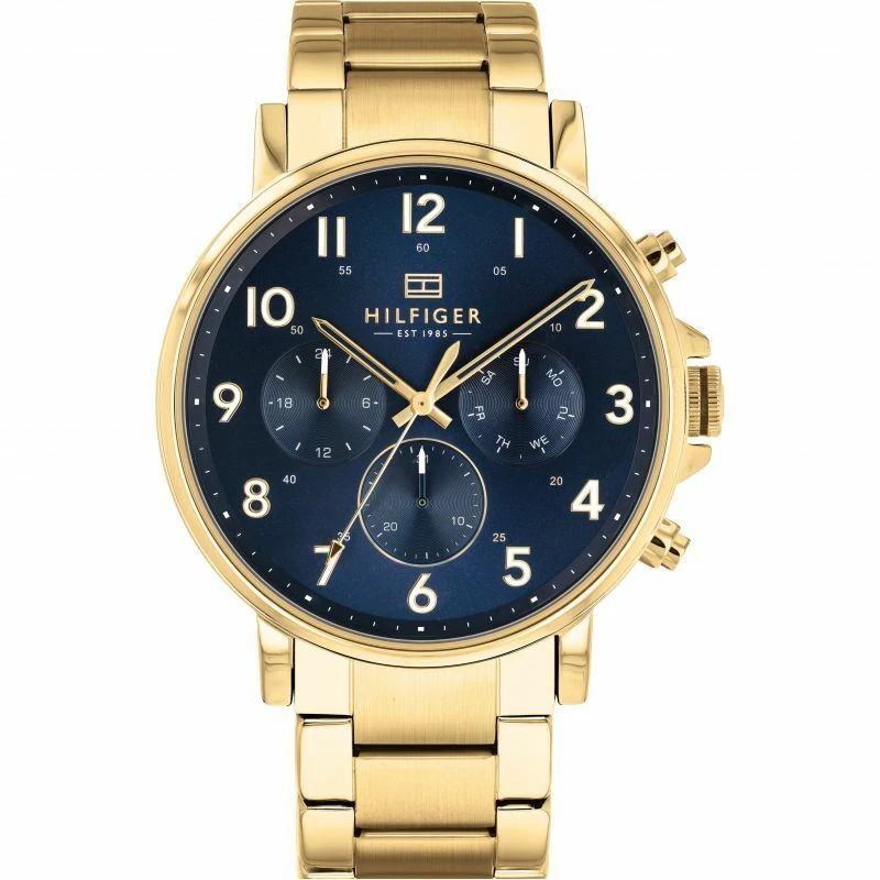NEW TOMMY HILFIGER 1710384 MAN WATCH YELLOW GOLD BLUE FACE
