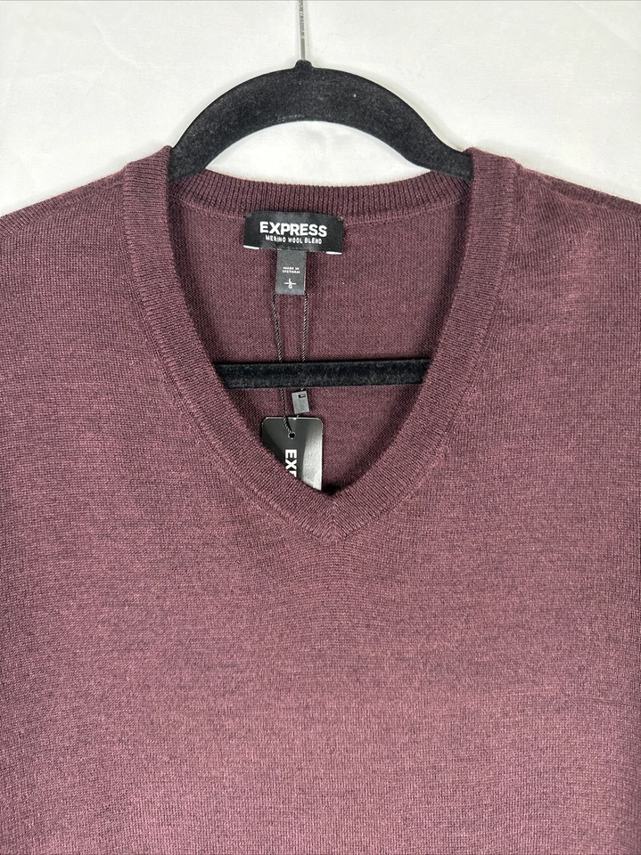 Express Merino Wool Blend Sweater Mens Size L Burgundy Long Sleeve Pullover New - Image 4 of 4