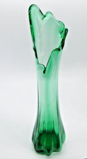 VINTAGE GREEN HAND BLOWN GLASS 31 cm VASE