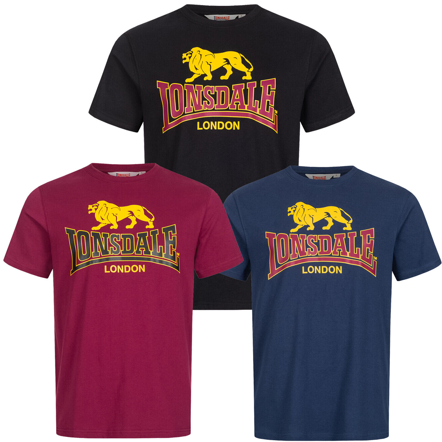 Lonsdale T-Shirt Classic Logo Fit Regular Oxblood | Cotton Hemd 100% Blue Black eBay