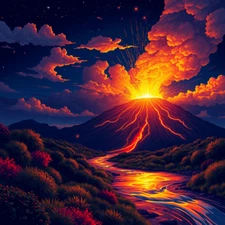 Digital picture  painting of volcano art printable file