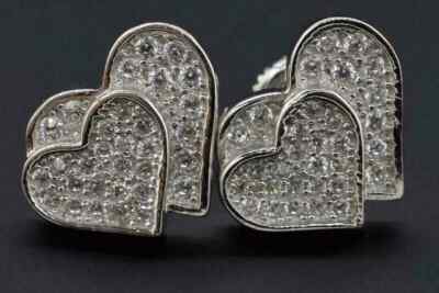 925 Silver Round Cut Simulated Diamond Cluster Heart Stud Earrings For Womens