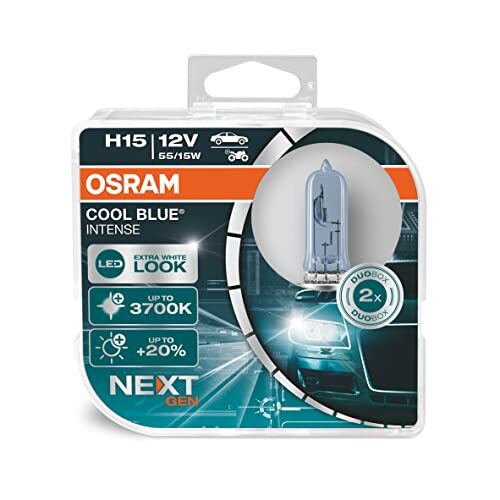 OSRAM COOL BLUE INTENSE H15, +20% più luminosa, fino a 3700K, lampada alogena, l