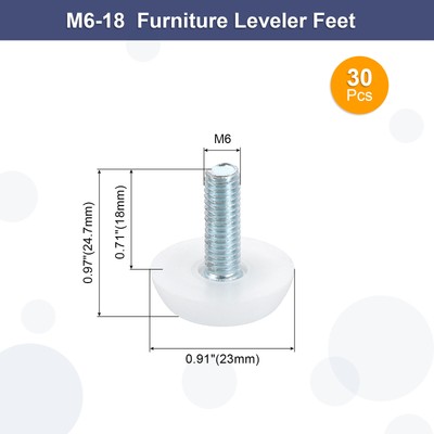 Uxcell 30Pcs Adjustable Furniture Feet - M6-25 Thread Leveling Glides For Tables & Chairs