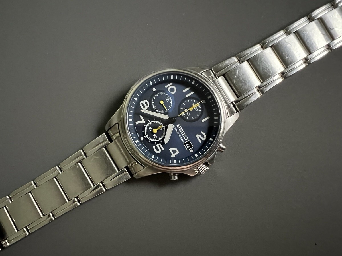 Seiko 7T92-0BB0 Chronograph Navy Dial Yellow Hands Quartz Seiko 7T92-0BB0 Chronograph Navy Dial Yellow Hands Quartz