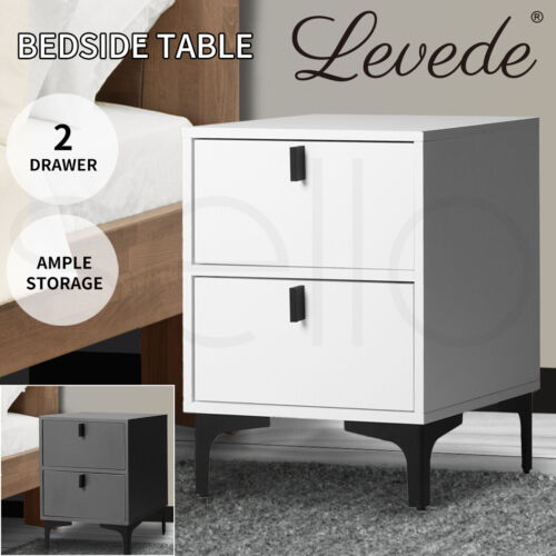 Levede Bedside Tables Side Table Bedroom Nightstand 2 Drawers Storage Cabinet - Picture 1 of 29