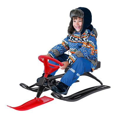 Snow Racer Sled Ski Slider Steering Wheel Twin Brakes Kids Winter Gift 100kg