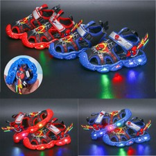 Kids Boys Spiderman Shoes Flashing Light Up Luminous Summer Beach Sandals Size