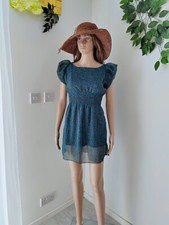 Size S APRICOT grey blue mix light chiffon ruched smocked everyday tea dress 767