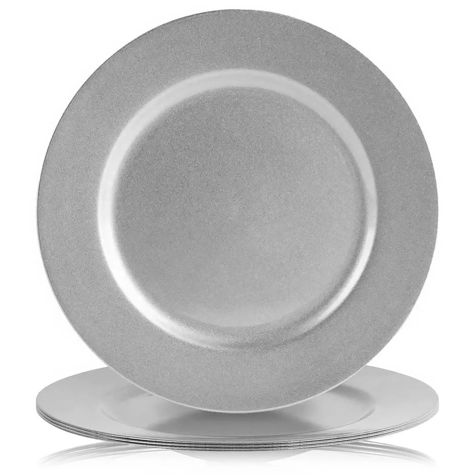 Metallic Silver Charger Plates 33cm Christmas Wedding Dinner Party Table 4Pc Set