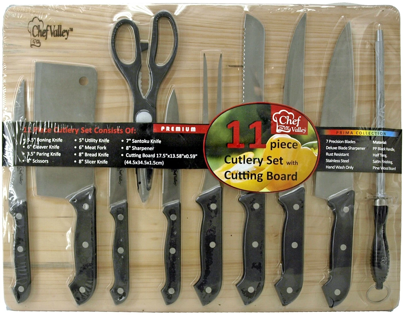 11pc Cutlery Set with Wood Cutting Board sl