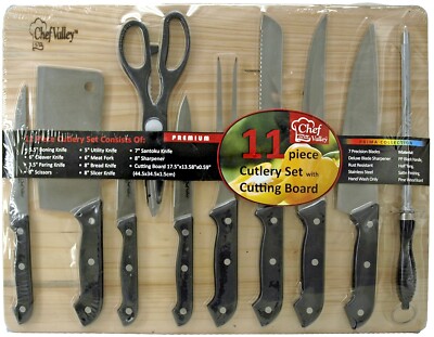 11pc Cutlery Set with Wood Cutting Board