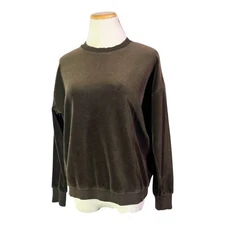 Vince XS Velour Long Sleeve Pullover Top In Balsamic Brown