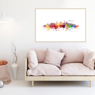 JUNIWORDS Poster mit Rahmen "Skyline Mainz" in Aquarell Geschenk DIN A4 A3 A2  - Bild 1 von 4