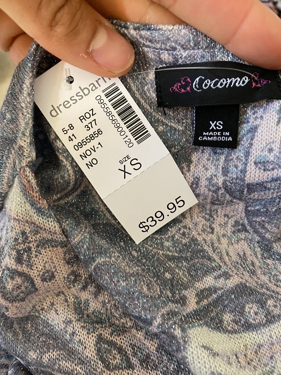 Nwt Cocomo Womens XSMALL Multicolor Metallic 3/4 Sleeve Vneck