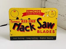Vintage Red End Simonds Hack Saw Blades Hardware Store metal display sign