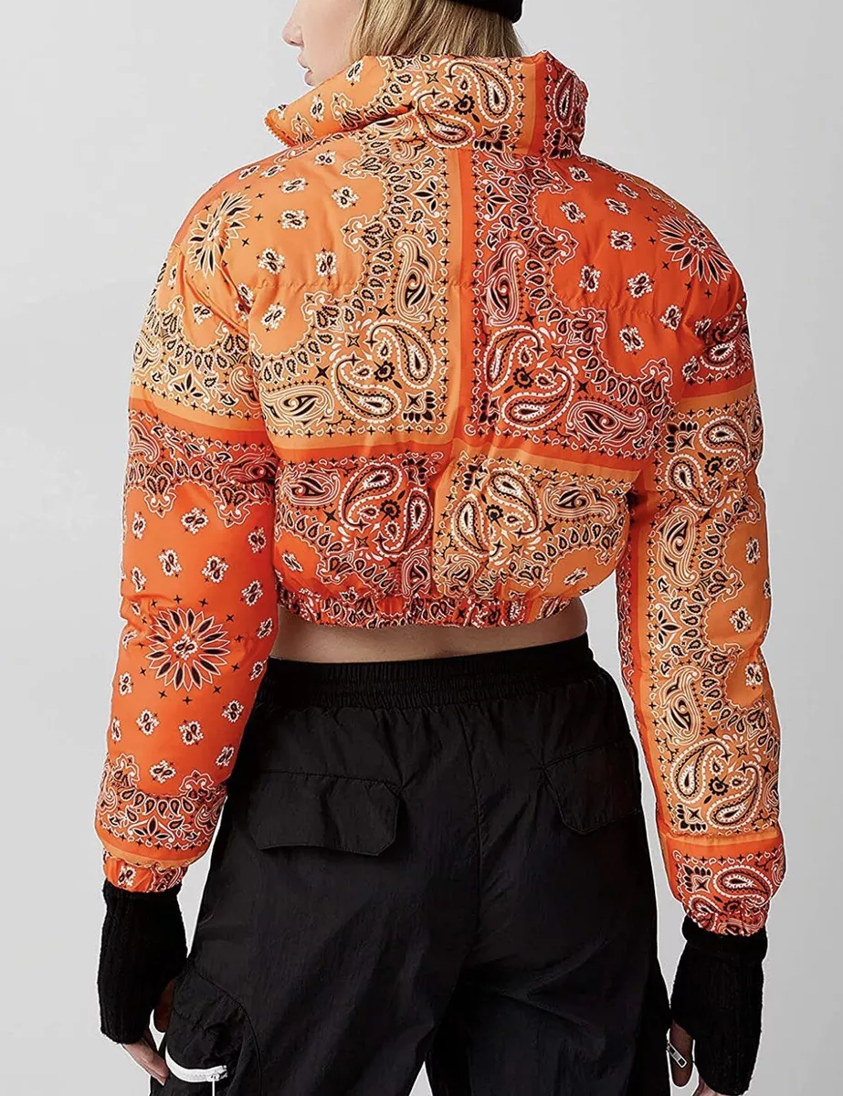 REASON Black Orange Combat Fur Puffer Zip Up Winter Coat Jacket Small  Patches