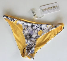 Tinibikini Swim Bottom L Yellow Tropical Floral Cheeky Triangle Bikini Beachy