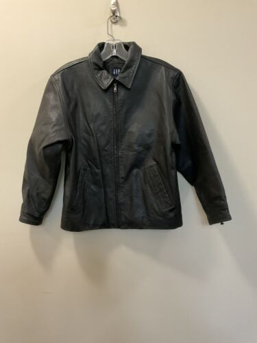 Gap Genuine Leather Boys Black  Jacket Size Large/10 - Picture 1 of 8