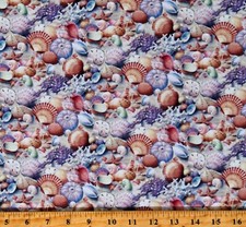 Cotton Sea Shells Seashells Beach Ocean Starfish Fabric Print by Yard D685.64