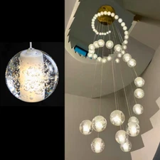 Modern G4 LED Bubble Crystal Round ball Ceiling Light Room Stair Pendant Lamp