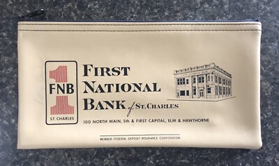 Vintage FNB St Charles MO Zippered Vinyl Bankers Cash Deposit Money Pouch 10.5''
