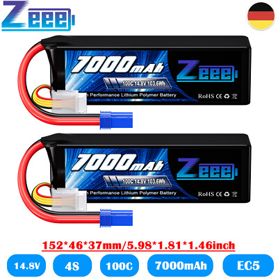 2x Zeee 4S Lipo Akku Batterie 14.8V 7000mAh 100C EC5 Softcase für RC Auto Boat