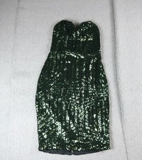 Charlotte Russe Dress M Green Sequin Sweatheart Mini Zip Up Bodycon