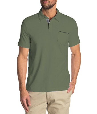 Tahari Mens Olive Green Soft Interlock Cotton Pocket Polo Shirt Medium M  3893-7