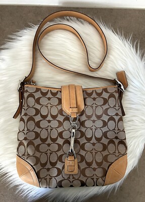 VINTAGE Y2K SIGNATURE SUFFLETTE COACH TASCHE BAUMWOLLE COTTON BROWN SCHULTERGURT