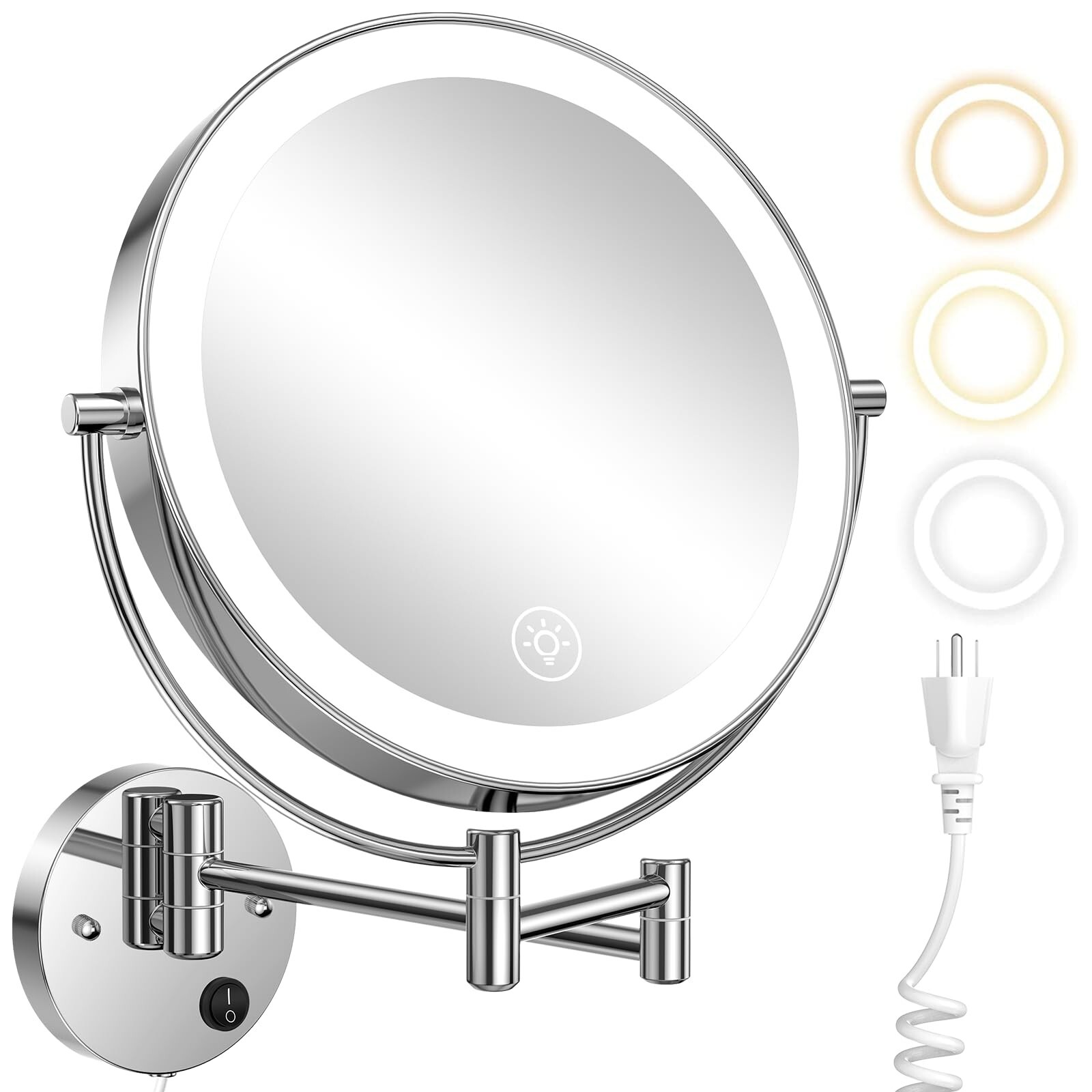 9 Inch Wall Mounted Lighted Makeup Mirror - Double Sided 1X/10X Magnifying LE...