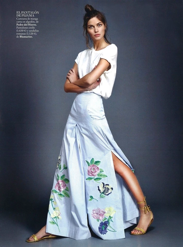 Pantalones BLUMARINE Azul Blanco Rayas Algodón Bordado Pierna Ancha Dividida 40 4