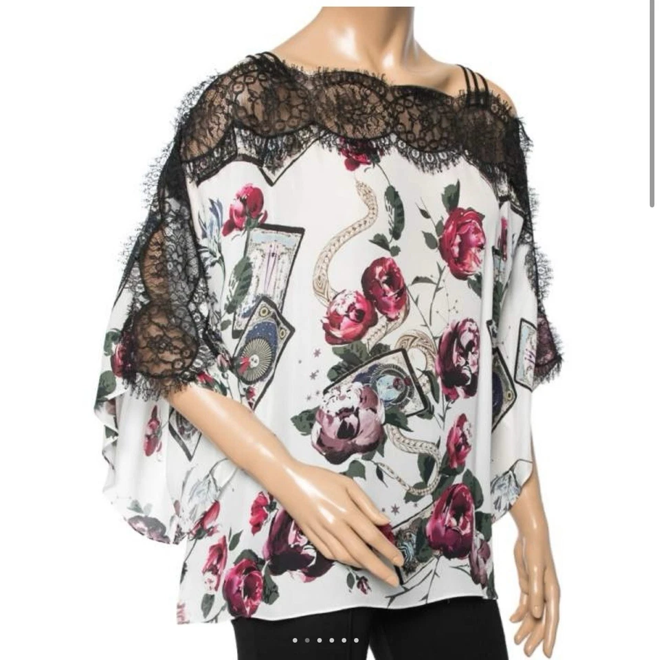Roberto Cavalli Women's White Floral off shoulder Silk Top Blouse IT 42 US 6,8 M - Image 3 of 4