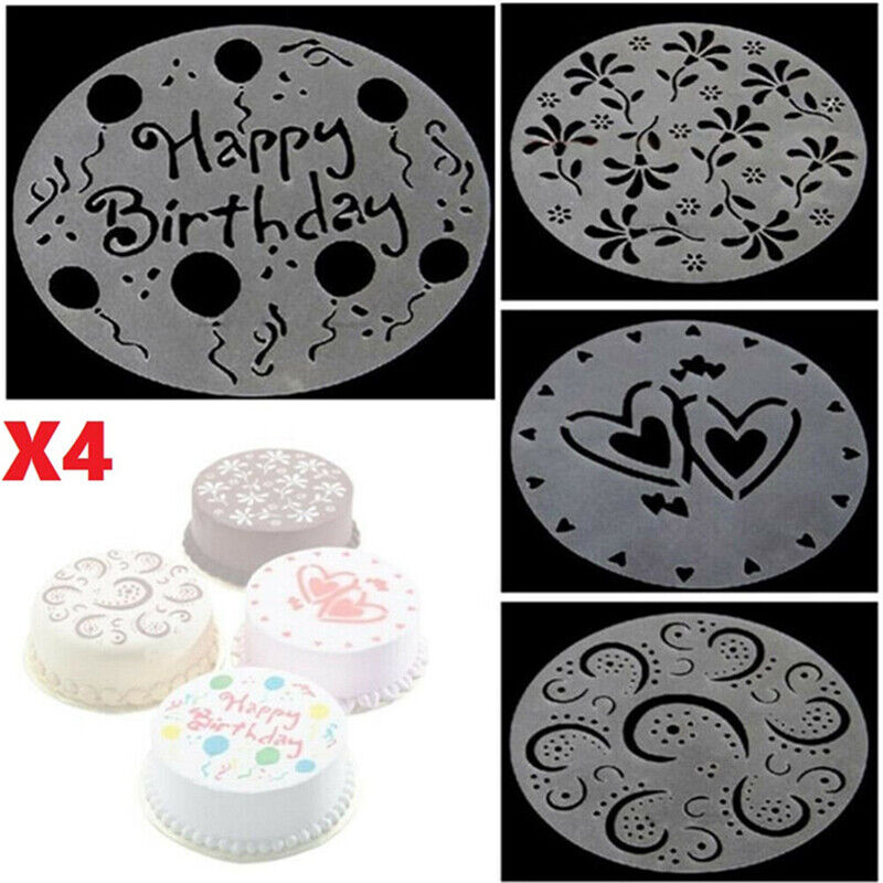 4pcs/Lot Plastic Cake Stencils Flower Spray Birthday Mold Decorating Bakery  Tools DIY Mould Fondant Template Kitchen Accessories