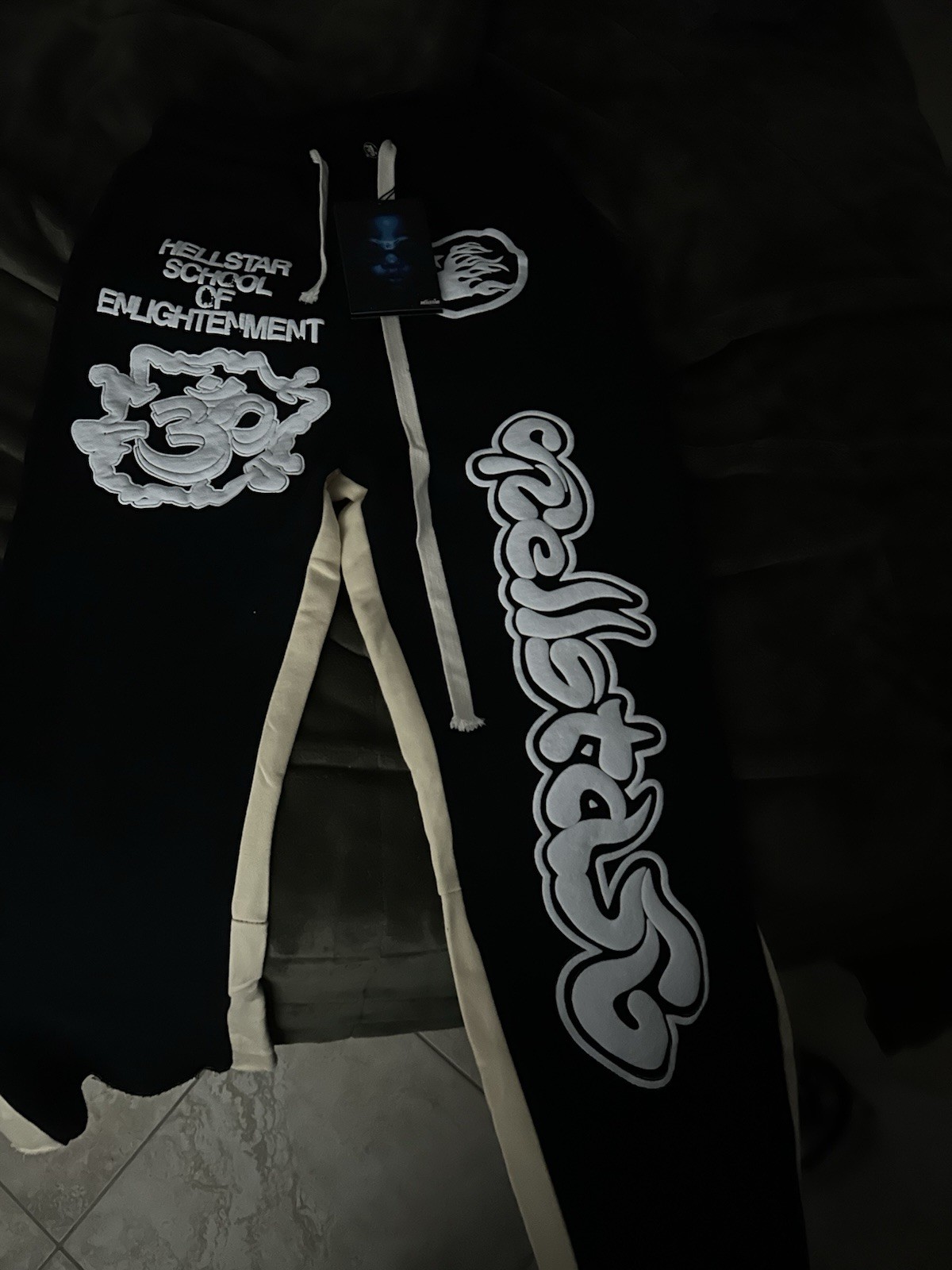 Hellstar Men's Sweatpants Black White Beige Cotton Blend Graphic Drawstring