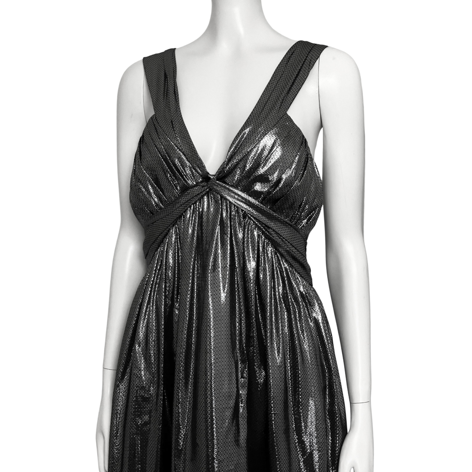 Calvin Klein Silk Blend Gunmetal Metallic Party Dress. L/XL Babydoll Cocktail thumbnail 8