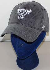 CHICAGO BULLS GRAY/BLACK/WHITE LEATHER TYPE ADJUSTABLE HAT CAP 47 BRAND