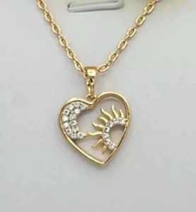 Authentic Heart-Sun-Moon Pendant Moissanite 1Ct Round Cut 14K Yellow Gold Plated