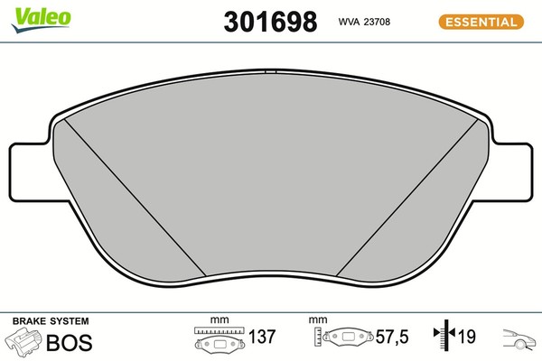 Valeo Bremsbelagsatz Scheibenbremse Essential 301698 FüR Fiat Idea Doblo Lancia-image