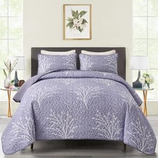 Quilt Set Size - Branch Botanical Pattern Bedspread Coverlet Set, King Purple