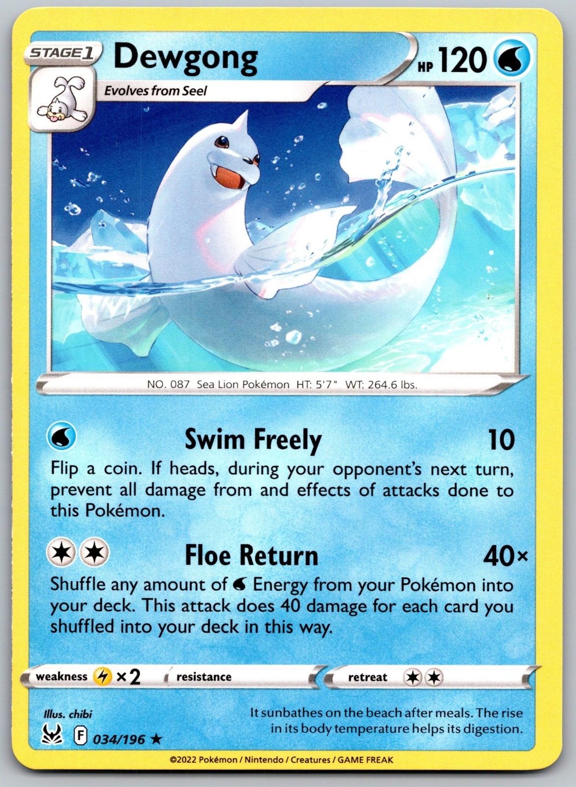 Dewgong 034/196 Rare SWSH11: Lost Origin NM